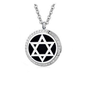 Star of David w/ Crystals Stainless Steel Essential Oil Necklace Hypoallergenic